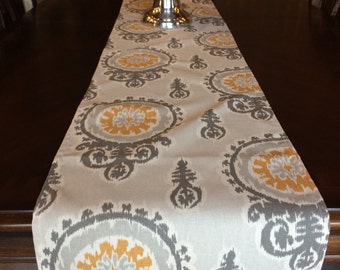 54 inch Yellow and Gray Table Runner, Mustard and Gray Table Runner, Mustard Table Runner, Gray Table Runner, Home Decor