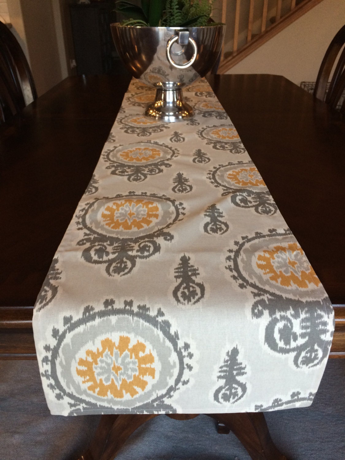 54 inch Yellow and Gray Table Runner Mustard and Gray Table