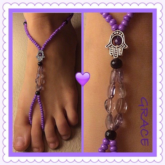 Barefoot Sandals in Purple Fluorite, Amethyst, Onyx, and Hamsa for ...