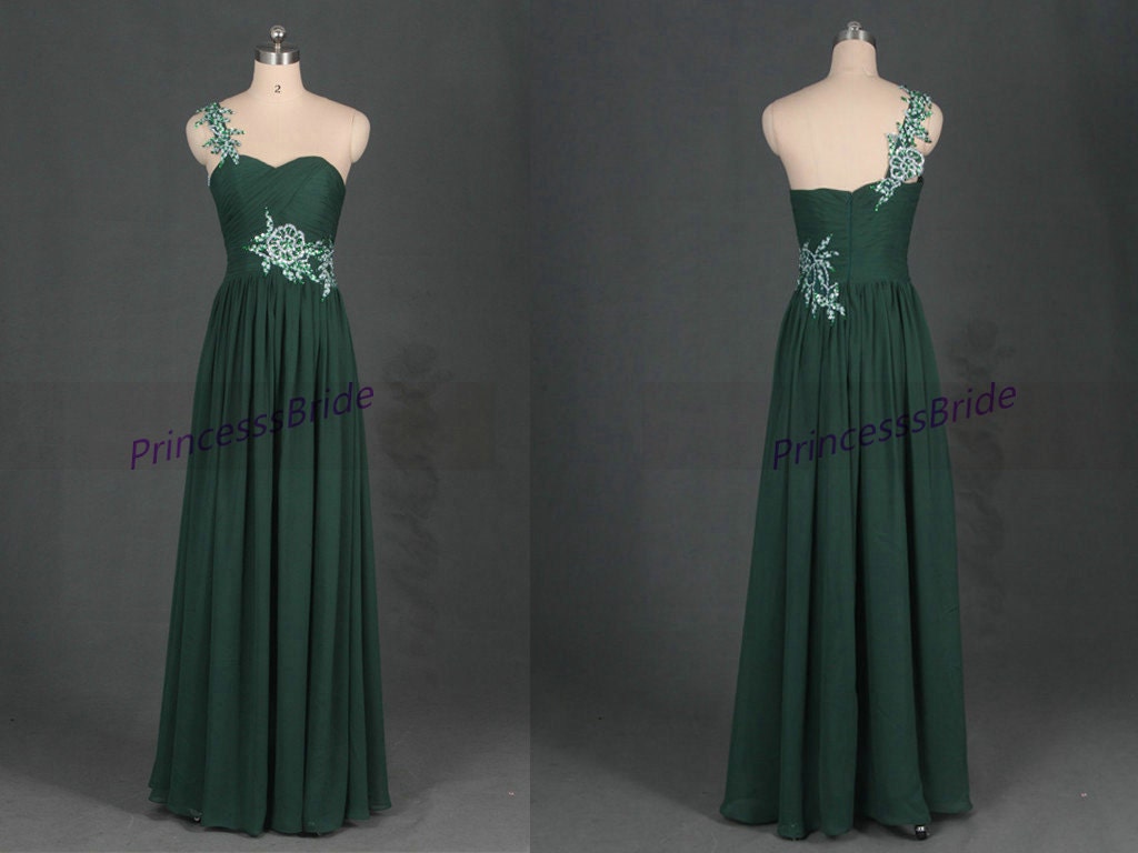 Latest dark green chiffon prom dresses with lacefloor length