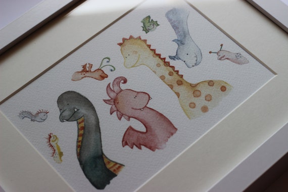 Watercolor Dinosaurs & Dragons Nursery Art - 5”x7” Print
