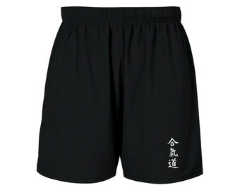 Aikido Kanji writing martial arts MMA customized sweat proof black shorts