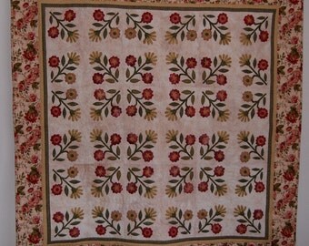SUMMER FLOWERS applique quilt, cover quilt, patchwork quilt