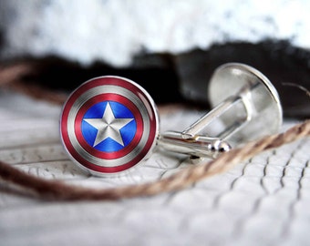 Personalized superhero cufflinks, cool gifts for men, wedding silver plated or black cuff link