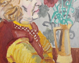 Vintage woman portrait oil painting expressionism