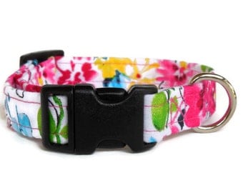 Floral Adjustable Girl Dog Collar (White, Pink, & Yellow)