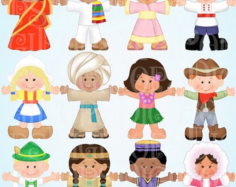 Children Around the World Digital Clip Art Set -Personal and Commercial- Child, Ethnic, Costumes, Global, Navtive, Instant Download