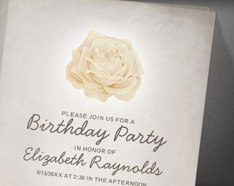 Brown Floral Birthday Party invites