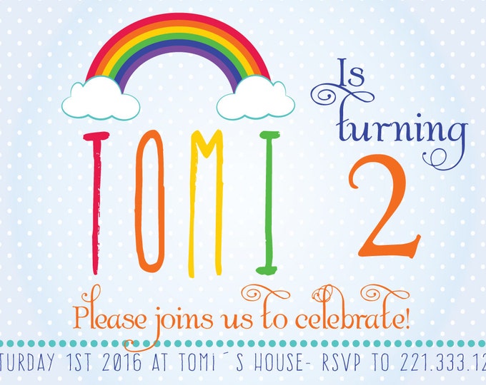 Rainbow birthday party invitation. Printable. Rainbow birthday. Rainbow printables. Rainbow invite