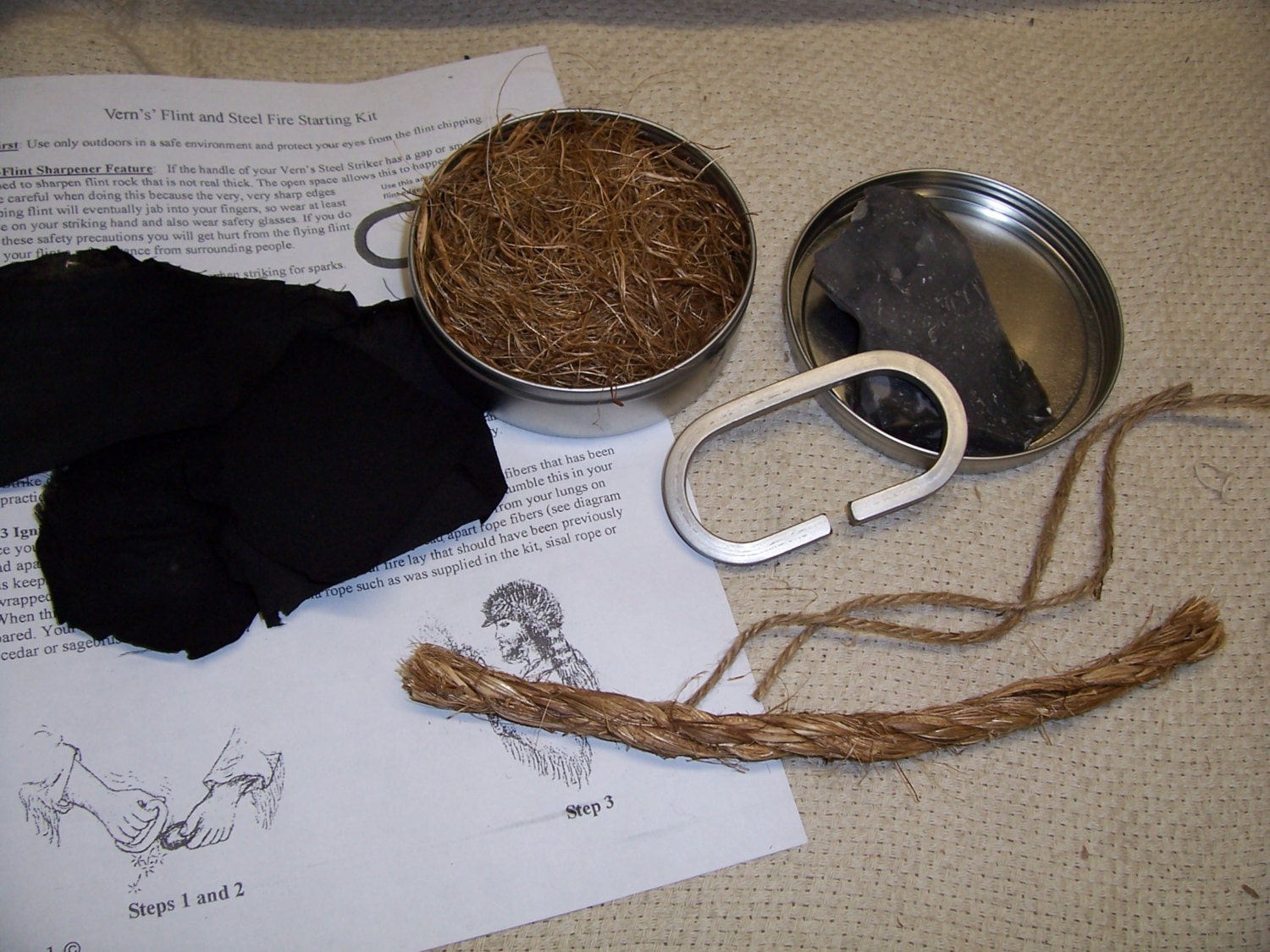 Large Flint and Steel Fire Starter Kit with Round Tin & Flint