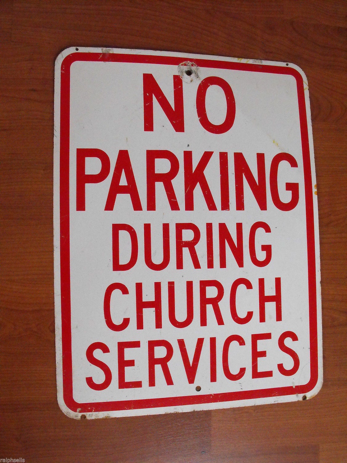 Vintage 2 sided metal Sign No Parking During Church by rolexralph