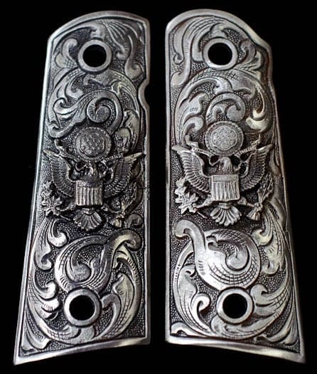 Pewter 1911 Gun Grips Engraved Us Eagle Scroll Design Kimber 2965