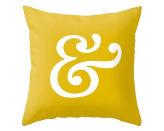 Ampersand pillow cover. Mustard yellow pillow ampersand cushion typography cushion Mustard yellow cushion mustard yellow decorative pillow