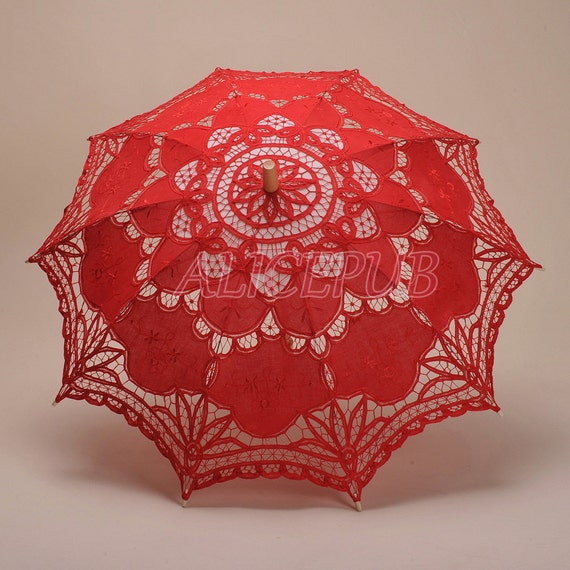 Red Lace Wedding Umbrella Bridal Umbrella Red Lace by ALICEPUB