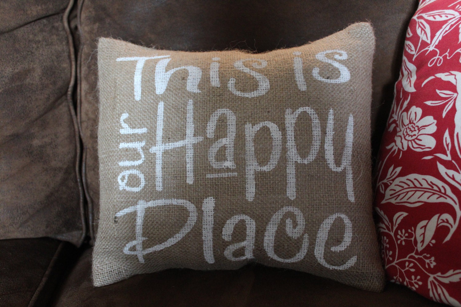 This is our happy place Burlap pillow cover 12 X
