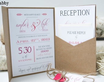 Rustic pocketfold wedding invitations