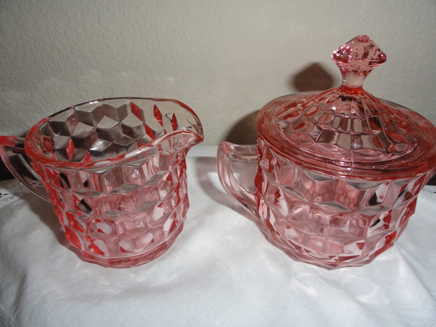 Vintage Pink / Rose Depression Glass Cream and by LovingOldVintage