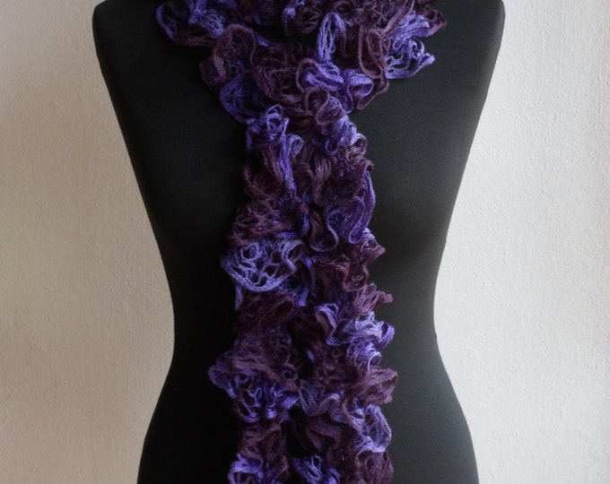 Ruffle scarf, Frilly scarf, Knitted scarf, Purple scarf, Fashion scarf, Mother's Day gift, Spring Accesories, Clearance sale!!! REAY TO SHIP
