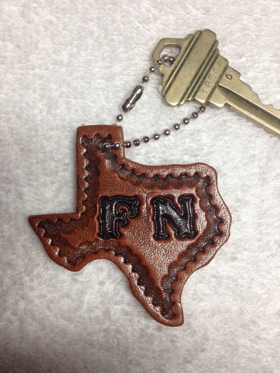 Tooled leather Texas key chain
