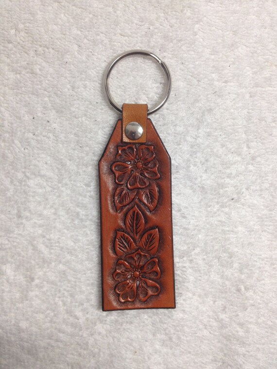 Items similar to Hand tooled leather key fob on Etsy