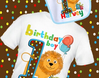 jungle, lion, giraffe, zebra persoanalised birthday t shirt bib set 1st 2nd any name and age