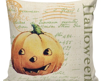 Pillow Cushion Halloween Orange Vintage Pumpkin Jack O Lantern Cotton #RQ0142 RavenQuoth All Hallow's Eve Home Decor