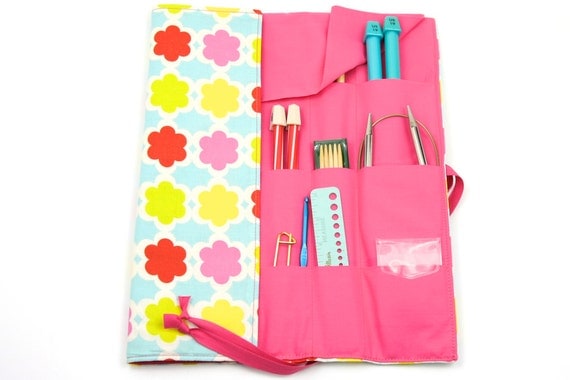 Knitting Needle Case - Charmed - IN STOCK Large Organizer 30 pink pockets for all sizes - Limited Edition