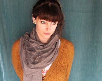 Screen Printed Jersey Scarf in Heather Brown with Chocolate Feathers