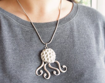 Octopus Necklace - Ceramic, metal, solder, Fantasy Statement Necklace one of a kind