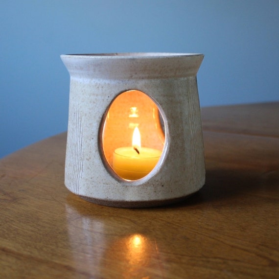White Ceramic Votive Holder Handmade Pottery Luminary Ambient Lighting for Patio or Home