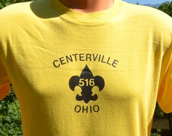 vintage 80s t-shirt CENTERVILLE ohio boy scouts tee Medium Large soft thin yellow