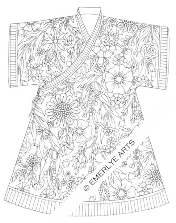 Download Items similar to Printable Coloring Page - Robe of Flowers on Etsy