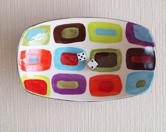 Ceramic Serving Bowl Serving Dish Small Bowl Nut Bowl Geometric Dish Colorful Small Scooped Bowl Midcentury Modern Home Decor Retro Decor GF