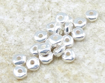100 Silver Beads 5mm Bright Silver Nugget Beads Heishi Beads Silver Spacers TierraCast BULK BAG (PS182)