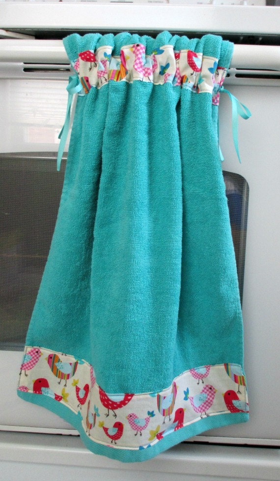 Tie Top Towels-Turquoise Kitchen Towel by allwrappedupandmore
