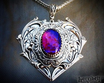 Large Heart Fire Opal Necklace // Heart Necklace // Valentines Day Gift // Gothic Jewelry // Gothic Necklace // Dragon's Breath Necklace