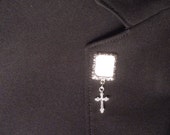 Grooms photo pin. Memorial lapel pin with cross or pearl.