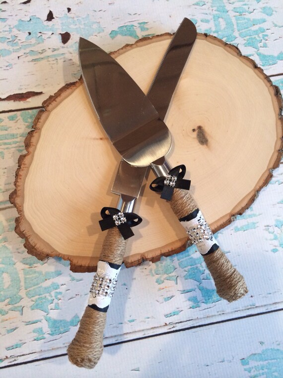 Wedding cake knife set / burlap knife set / cake cutting set