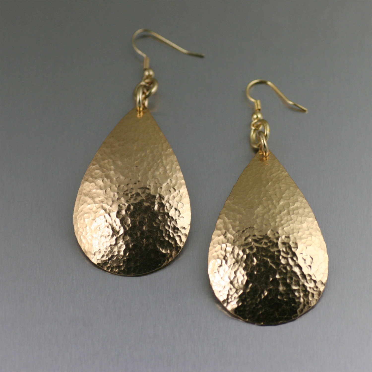 Hammered Nu Gold Tear Drop Earrings Gold Colored Drop