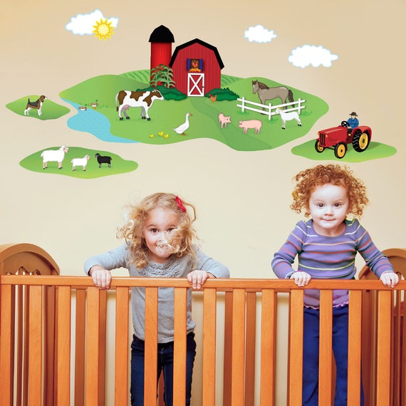 Red Barn with Farm Animals Wall Decals Removable by WallDressedUp