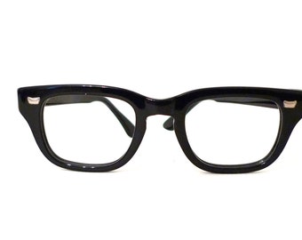 NOS Vintage 50s 60s Smaller Black Horn Rimmed Eyeglass Frame. Mad Men Tart Arnel AO B&L Style on Sale