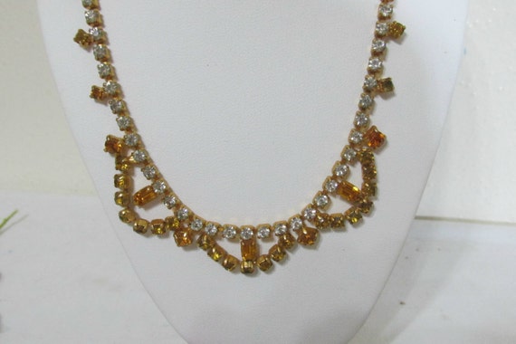 Items similar to Vintage Necklace Topaz and Clear Rhinestones on Etsy