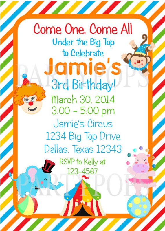 Items Similar To Circus Invitation, Thank You Card, Circus Birthday 