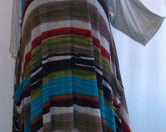 Coco and Juan, Plus Size Top, Lagenlook, Layering, Plus Size Tunic, Multi Stripe Knit, Size 2 Fits 3X,4X Bust to 60 inches
