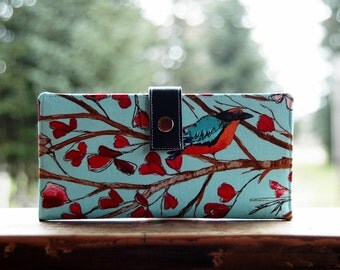 Women's wallet, bird wallet, bird gift, organizer wallet, travel wallet, checkbook wallet, clutch purse