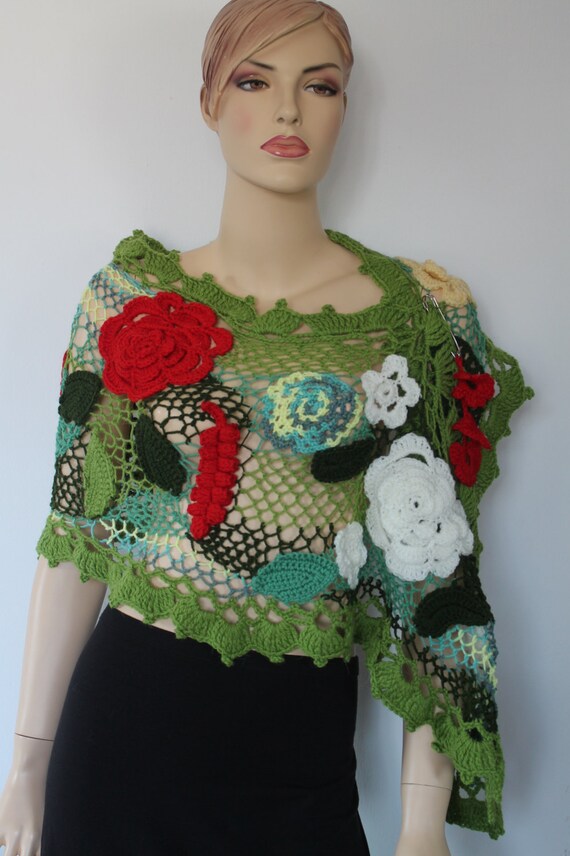 OOAK / Freeform Crochet Bohemian Floral Scarf Shawl with