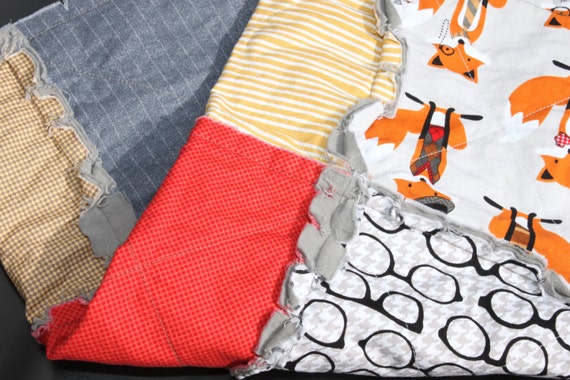 Mini Rag Quilt Fox in Red, Yellow, Gray Il_570xn