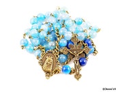 Wire Wrapped Rosary Blue Dragon Vein Agate Bronze Pardon Traditional Catholic