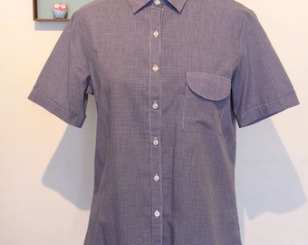 60s 70s mod ska button up shirt ginham vichy NOS deadstock blue and white