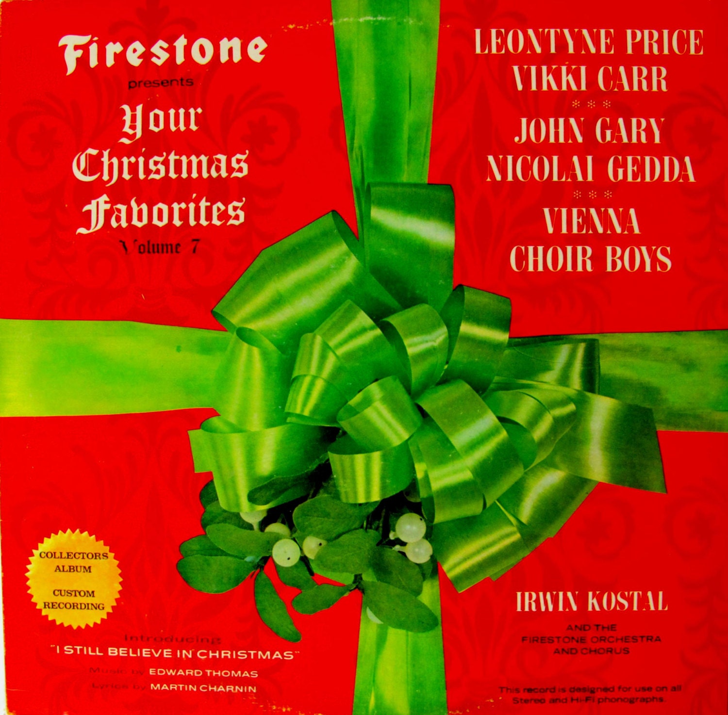 Vintage Christmas Record Album 1960s Holiday Decor Firestone